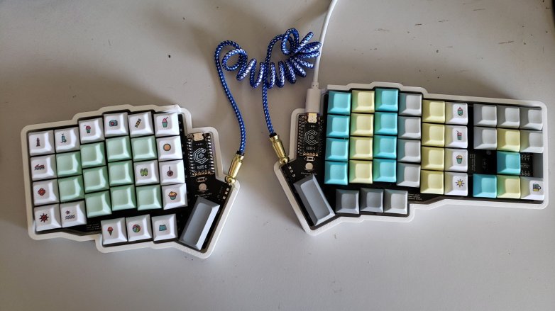 A "Breeze" split keyboard I built from the kit sold at afternoonlabs.com. 

